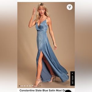 Lulu Constantine Slate Blue Satin Maxi Dress XS